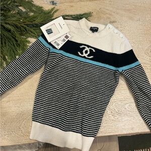 Chanel Black, White, and Blue Striped Sweater